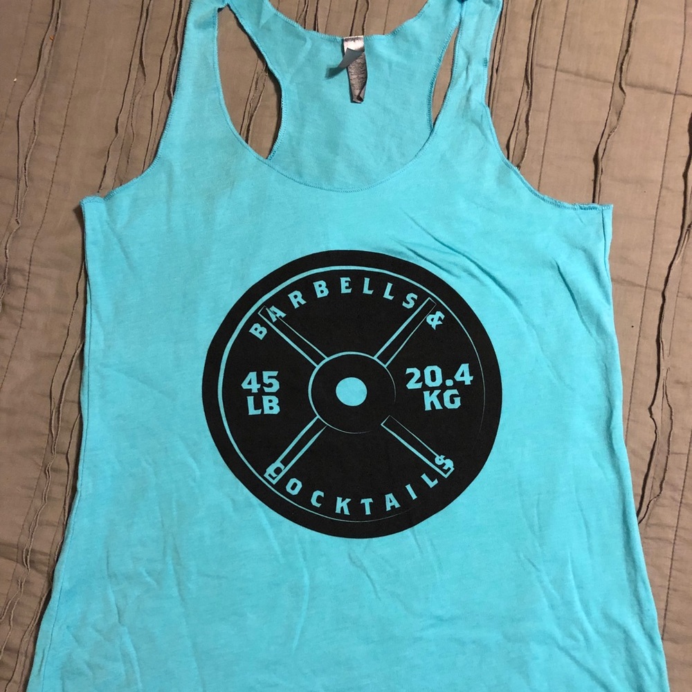 Barbells and Cocktails turquoise tank top!